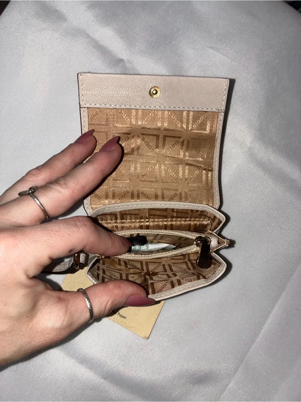 Lodis Paige Mini Leather Wristlet Wallet Beige RFID NWOT